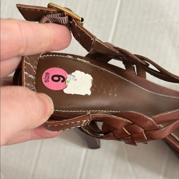 LAUREN RALPH LAUREN 9 Brown Woven Heeled Sandals Braided Slingback Open Toe - Picture 3 of 15